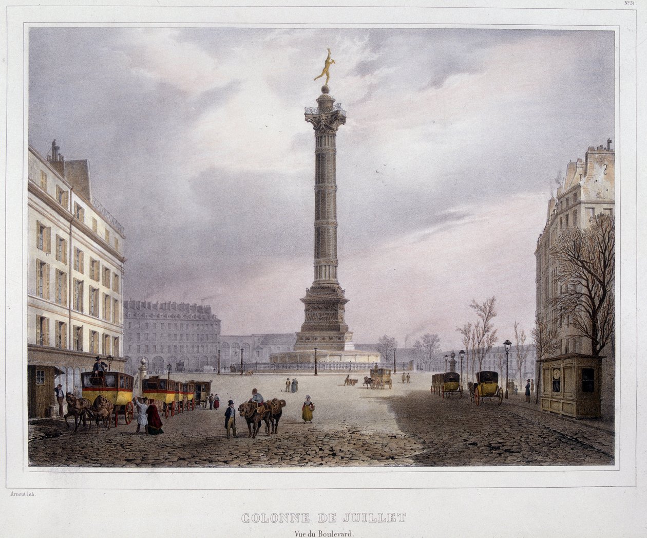 Sloup července (Place de la Bastille) při pohledu z Boulevard Beaumarchais od Unknown artist