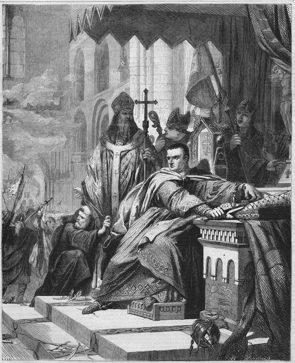 Korunovace Viléma I. Dobyvatele (1027 až 1087) v roce 1066. Normandský vévoda (1035 - 1087) a anglický král (1066 - 1087). Rytina 19. století. od Unknown artist