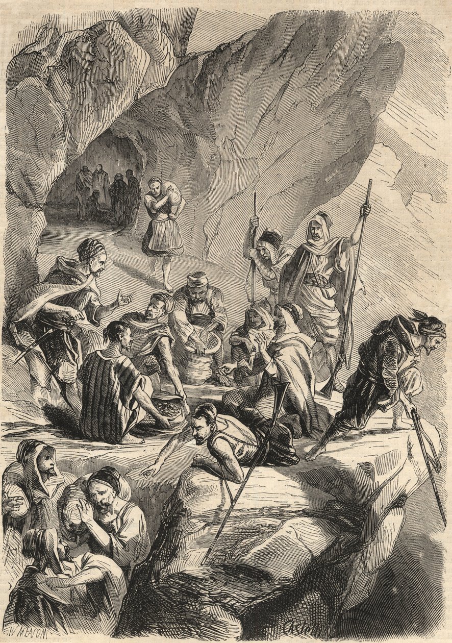 Padělatelé Kabylie v roce 1857. (padělky). Rytina v „Le Monde illustrious““ z roku 1857. Soukromá sbírka. od Unknown artist