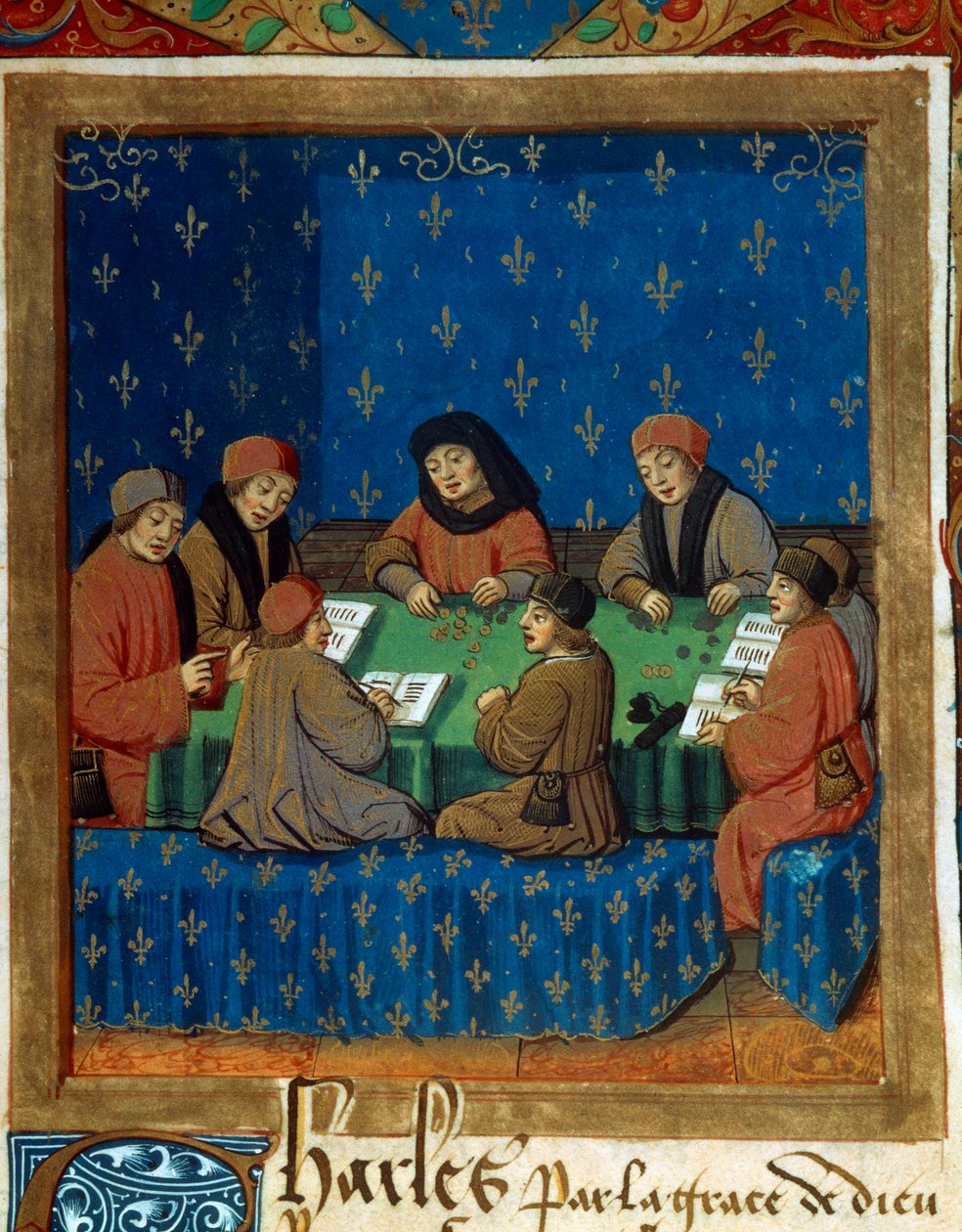 Pulty miniatury Royal Tresor pořízené z dojení stříbra (pravděpodobně De Moneta) od Nicolase Oresma (1320-1382) od Unknown artist