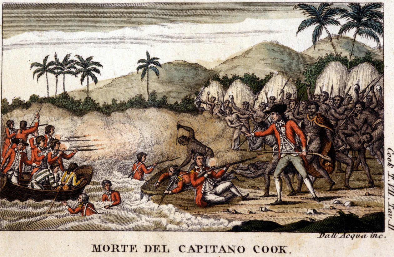 Smrt kapitána Cooka po „Viaggi del Capitano Cook““ Milán 1820 od Unknown artist