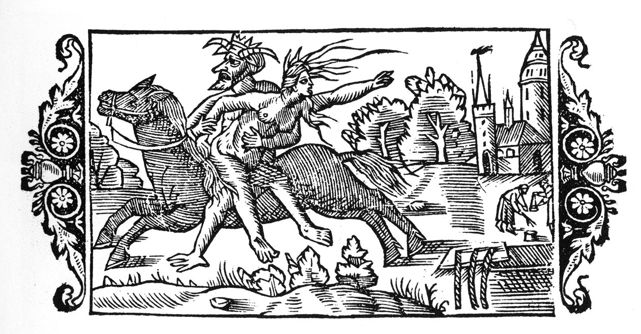 Ďábel nesoucí čarodějnici – v „Dějinách severních národů“ od Olause Magnuse, Řím 1555 od Unknown artist