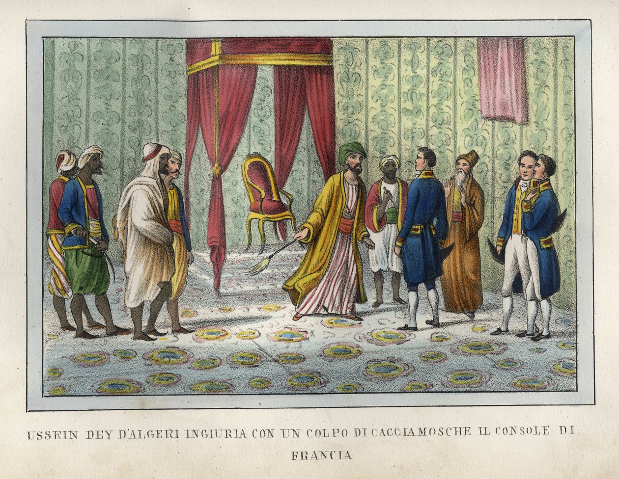 Dey z Alžíru, Hussein, soudící se, že byl uražen francouzským konzulem Pierrem Devalem, ho v dubnu 1827 odpálil ze svého lovce much. Tato epizoda byla rozhodující ve vývoji událostí vedoucích k dobytí Alžíru v roce 1830. L