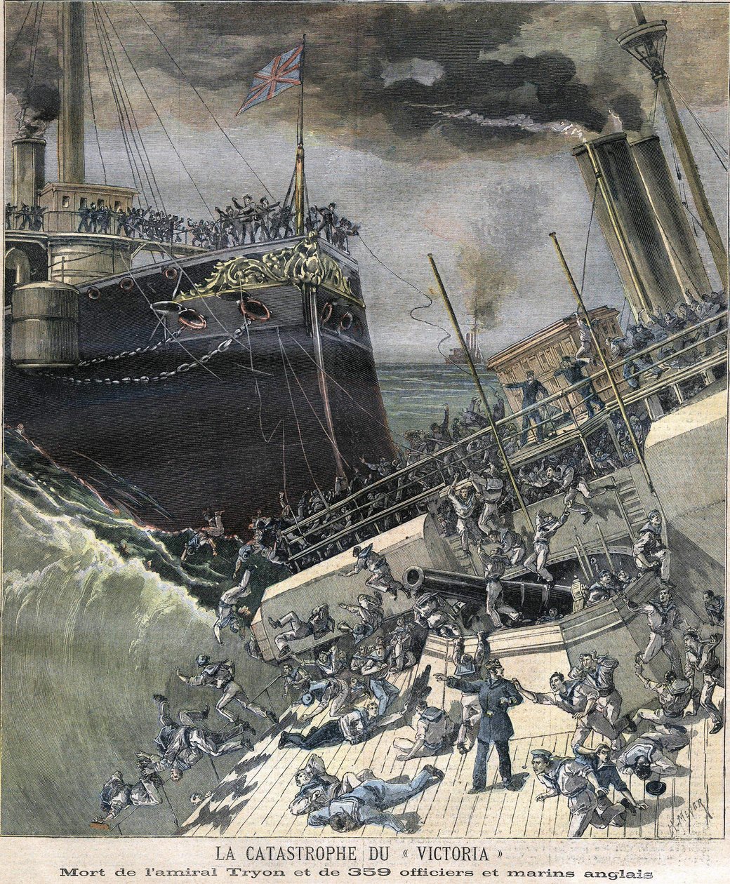 Katastrofa bitevní lodi „Victoria“ v roce 1893. Smrt admirála Tryona a 359 důstojníků a anglického námořníka od Unknown artist