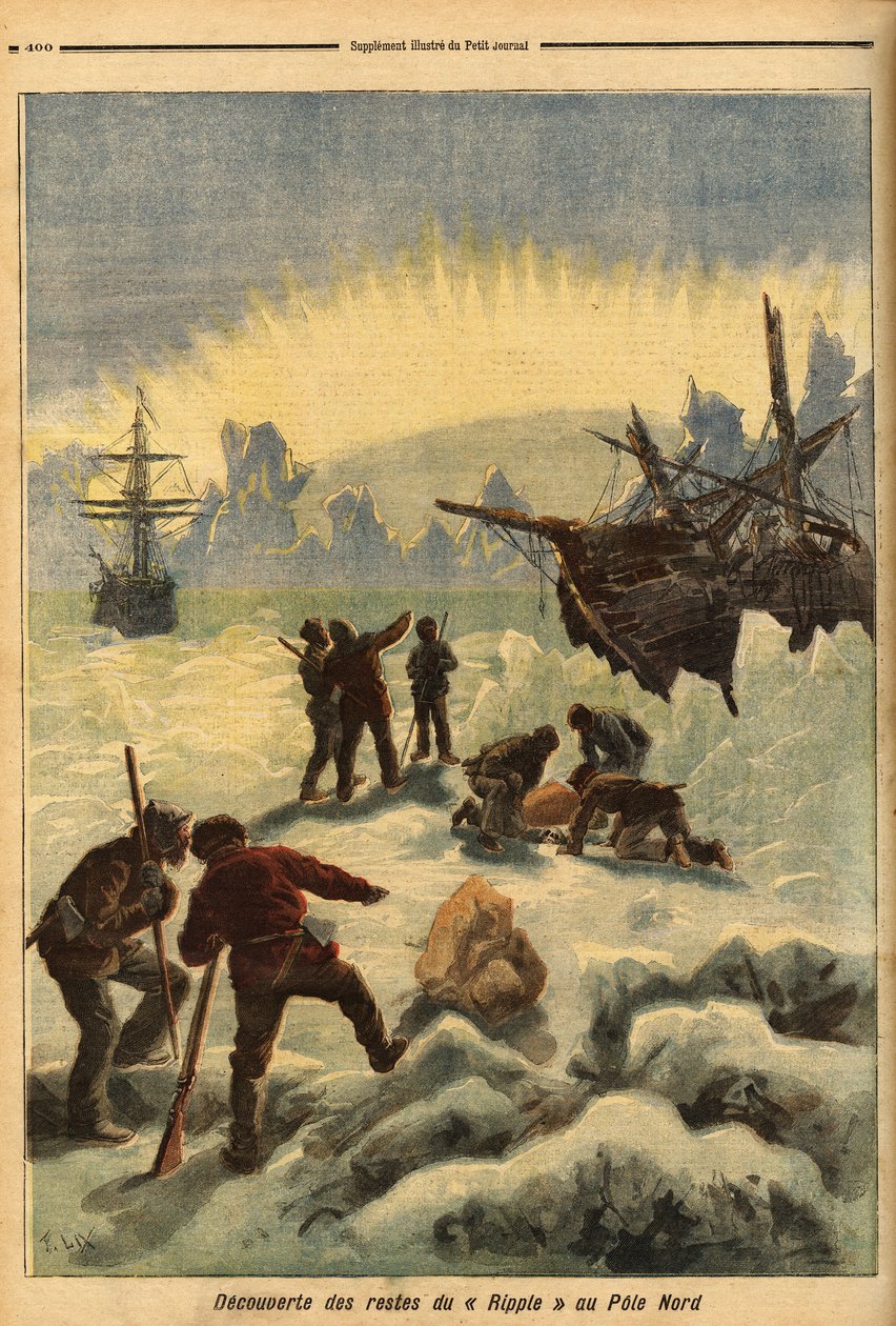 Nález pozůstatků lodi Ripple (norská loď), zachycených v ledu na severním pólu. Rytina v „“ Le petit journal“ 16/12/1893. Selva sbírka. od Unknown artist