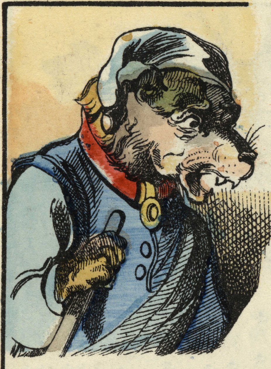 Pes Medor. Ilustrace příběhu „Bon medor a malý Chevrette““. V „“ Pohádky z domova pro nejmenší““. Anonymní rytina 19. století. od Unknown artist