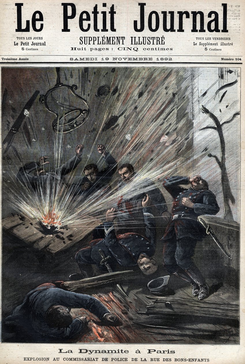 Dynamit v Paříži, výbuch na policejní stanici rue des Bons Enfants způsobený útokem anarchisty Emila Henryho, 8. listopadu od Unknown artist