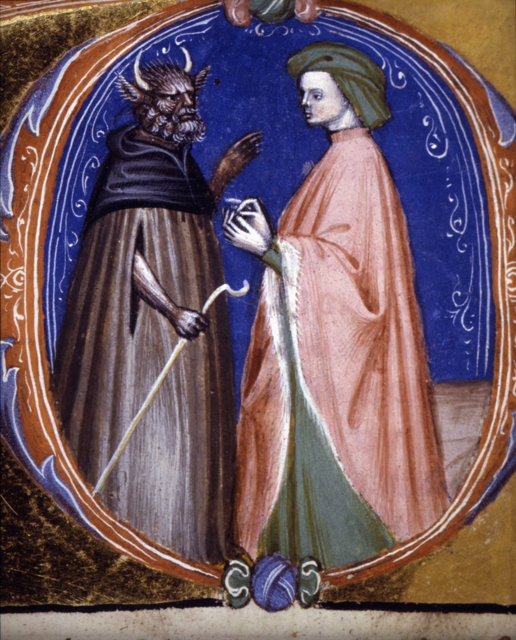 Setkání s démonem. Rukopis 14. století. Biblioteca comunale di Rimini od Unknown artist