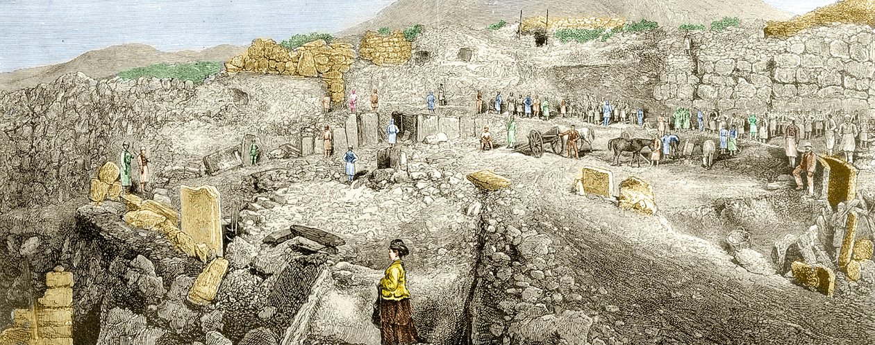 Vykopávky v Mykénách vedené Heinrichem Schliemannem. 19. století. od Unknown artist