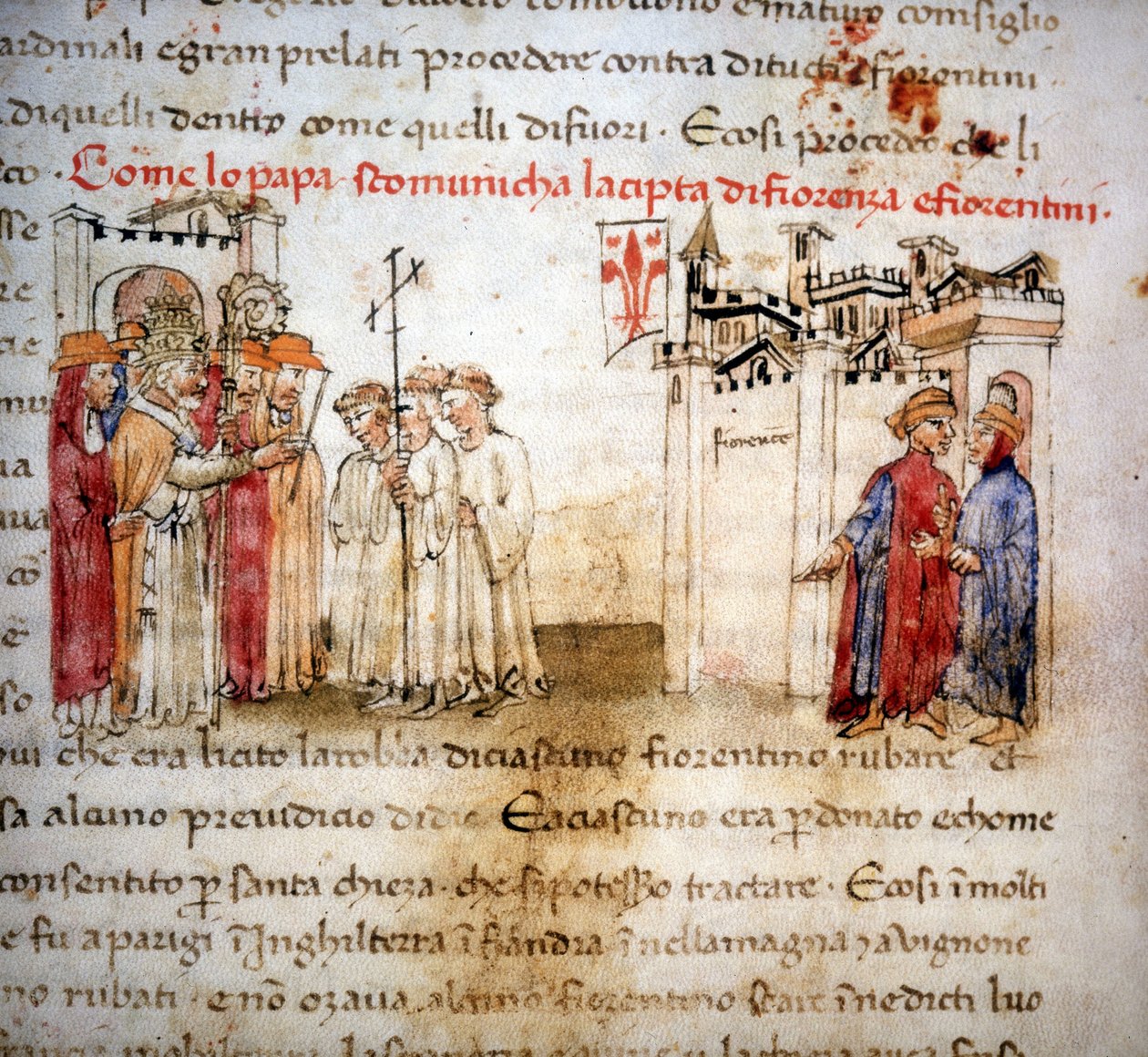 Exkomunikovaný z Florencie a Florenťanů v roce 1375 - v „“ Croniche del Sercambi“, kolem roku 1400. od Unknown artist