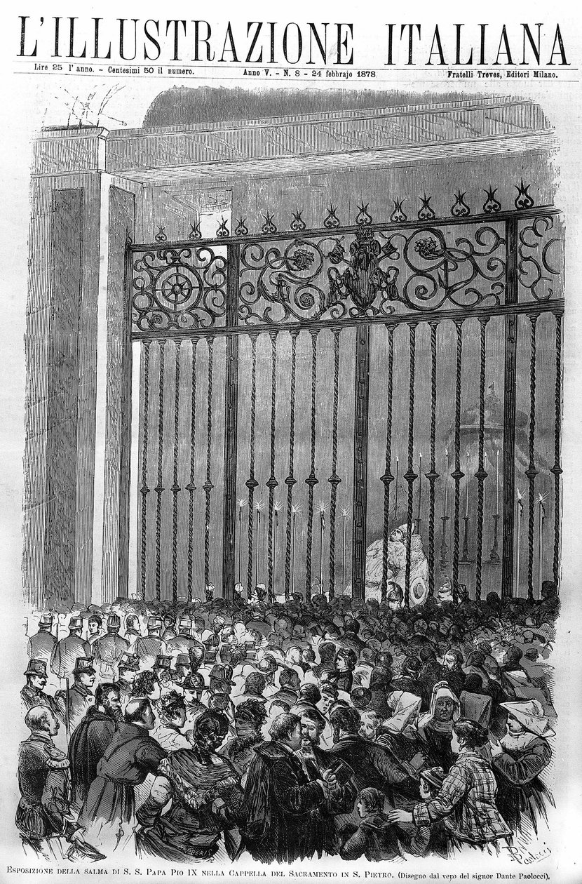 Výstava těla papeže Pia IX. (1792 - 1878) v kapli Sacramento ve Vatikánu. Obálka „“ lillustrazione italiana““ z února 1878. od Unknown artist