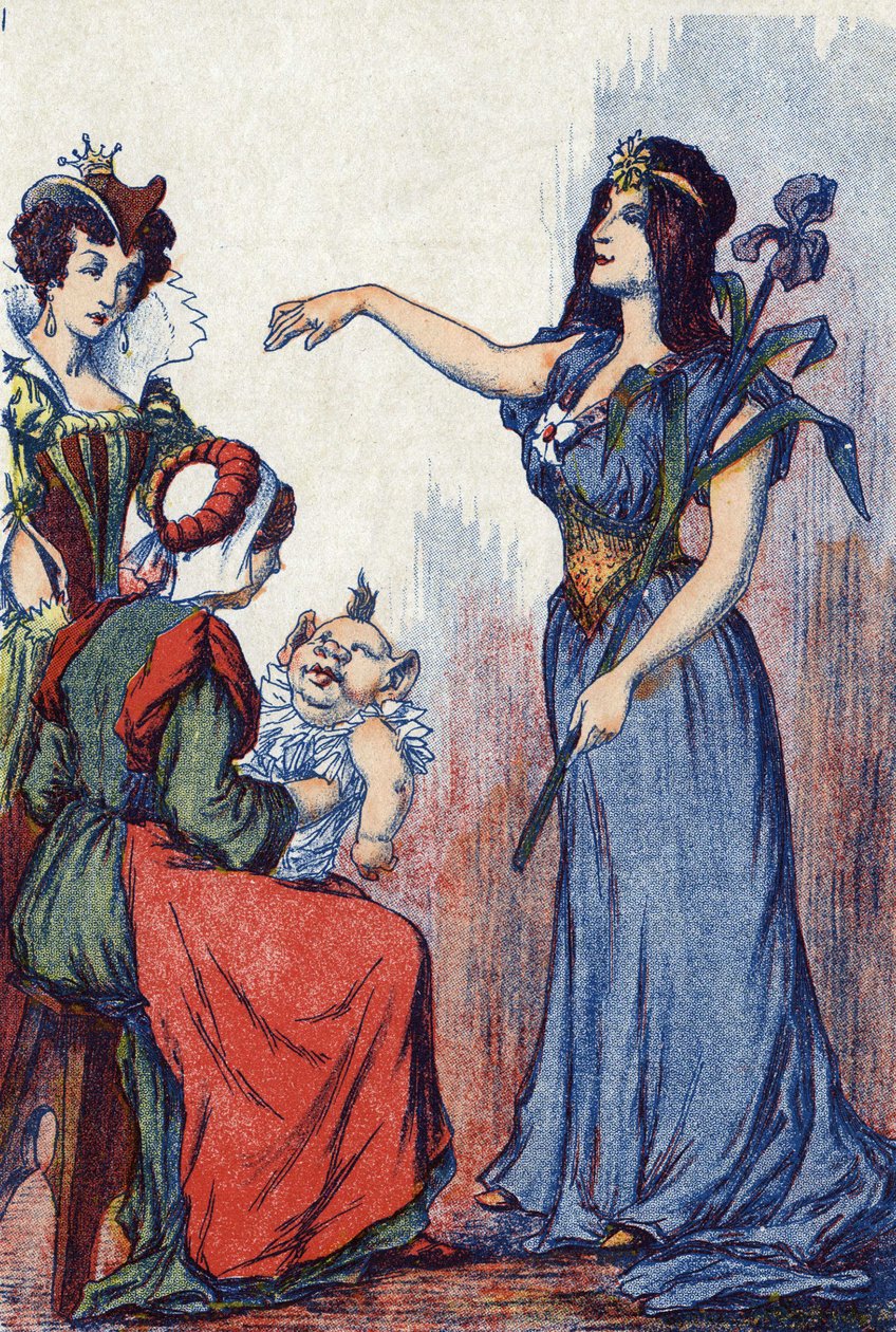 Honorář předpovídá, že Riquet bude mít hodně rozumu. Ilustrace k „Riquet à la houppe“, příběh Charlese Perraulta (1628-1703), francouzského spisovatele. Anonymní ilustrace. Snímky Marcel Vagne, Jarville Nancy, nedatováno (konec 19. století). od Unknown artist