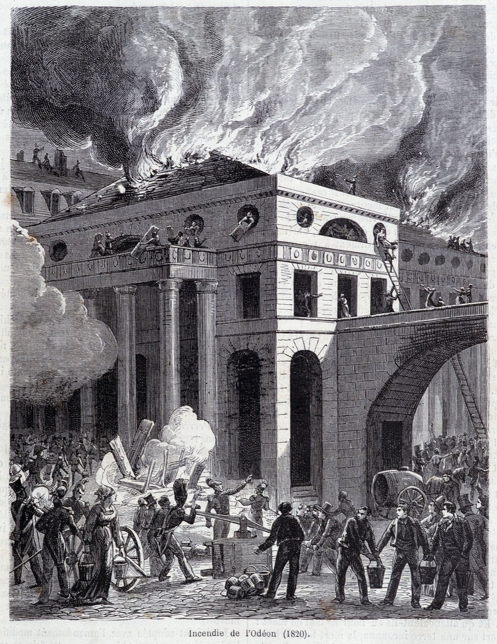 Požár Odeonu (1820) - rytina, konec 19. století od Unknown artist
