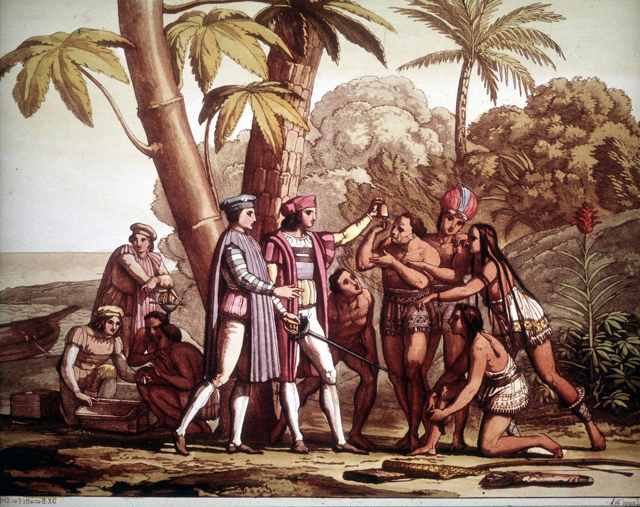 První indiáni, kteří se zjevili Kryštofu Kolumbovi při jeho příjezdu do Ameriky, - v „“Starém a moderním kostýmu““ od Julese Ferraria od Unknown artist