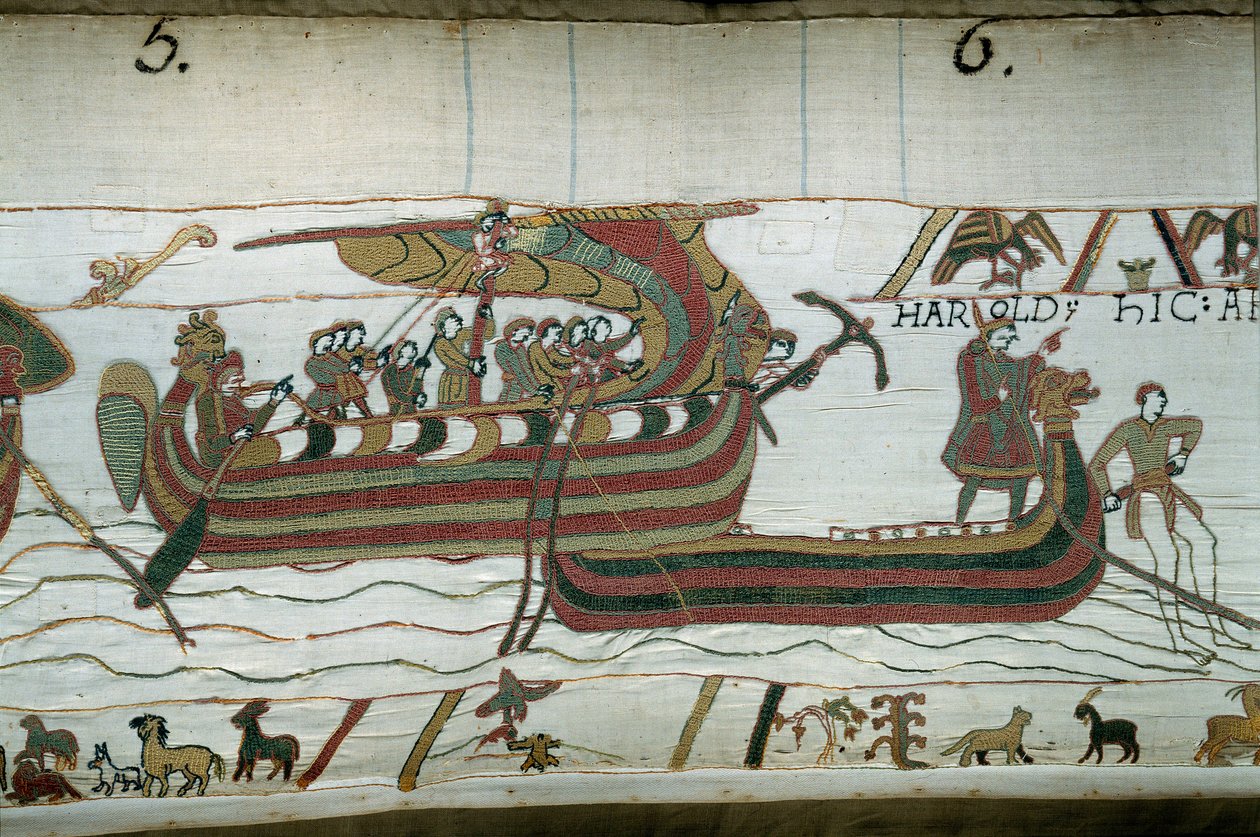 Haroldova flotila, která přišla informovat vévodu z Normandie Viléma Dobyvatele (1027-1087), že bude následníkem anglické koruny po smrti Edoaurda Vyznavače, je chycena bouří, která ji vrhá na pobřeží. hraběte Guy de P od Unknown artist