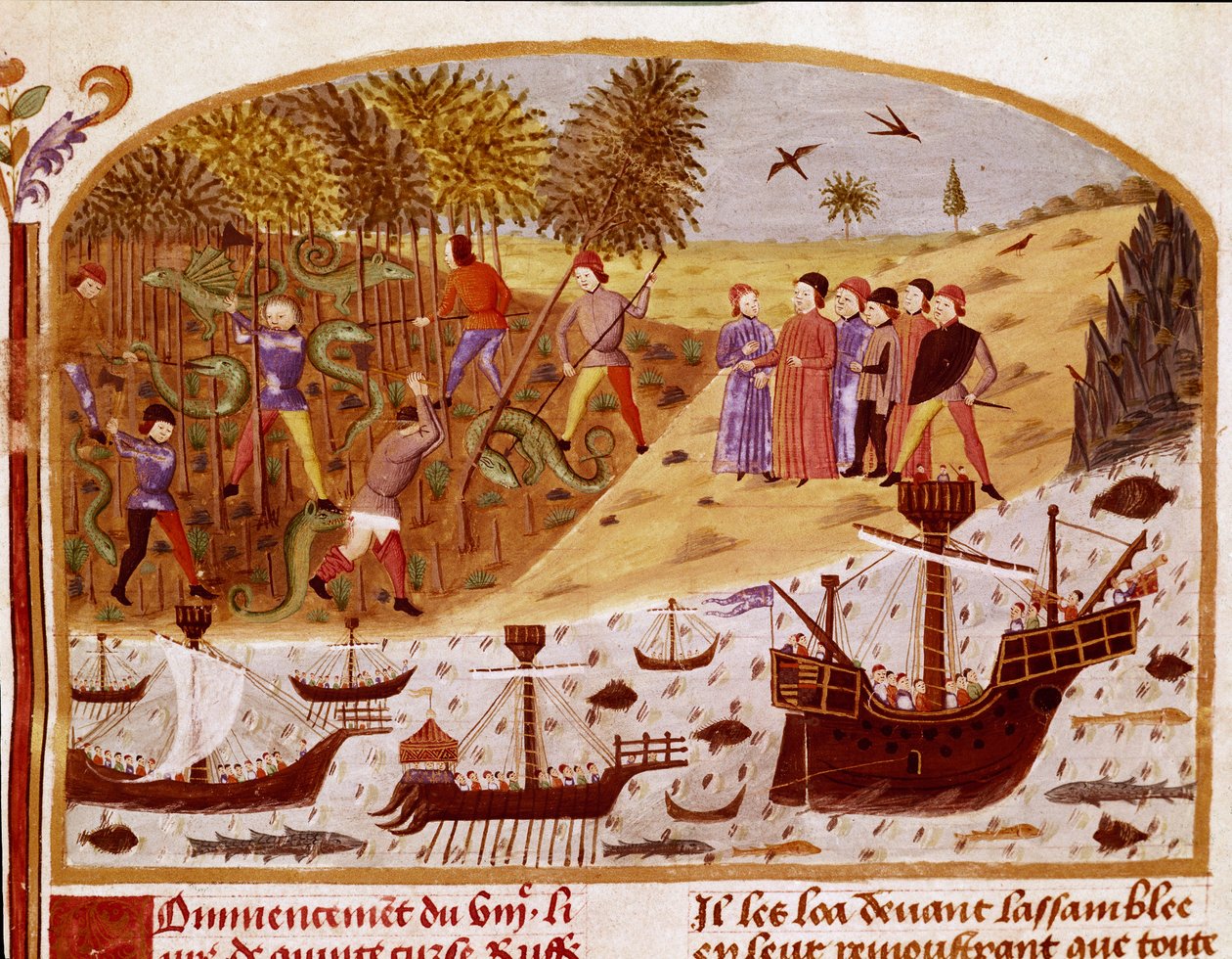 Miniatura flotily krále Alexandra Velikého převzata z „Knihy faktů o Alexandru Velikém““ od Quinta Curtius Rufus (Quinte Curce) (1. století), asi 1468 – (paní 1335) Remeš, Městská knihovna od Unknown artist