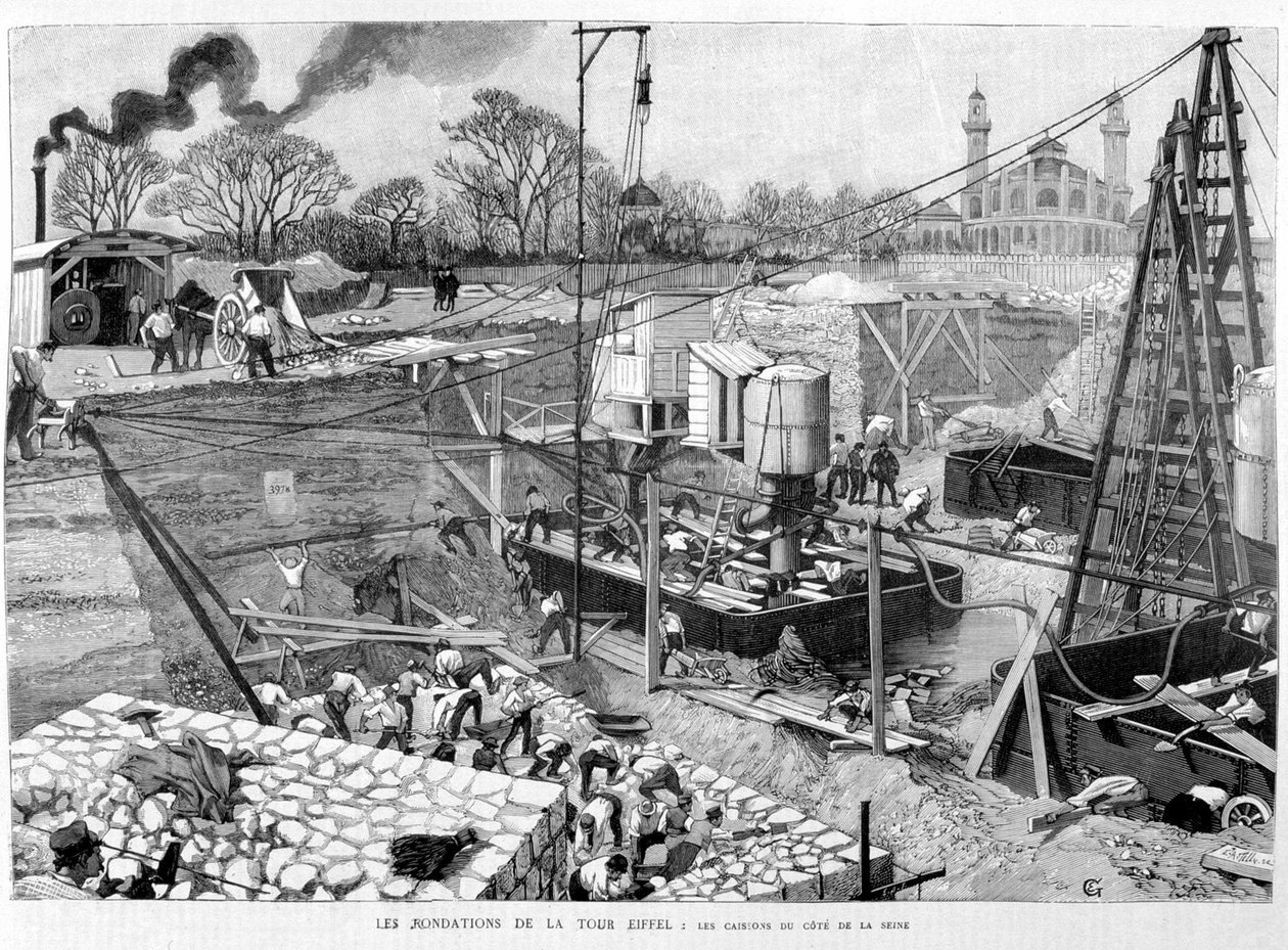Základy Eiffelovy věže: kesony na straně Seiny - v “”Ilustraci”” 14.5.1887. ¿ od Unknown artist