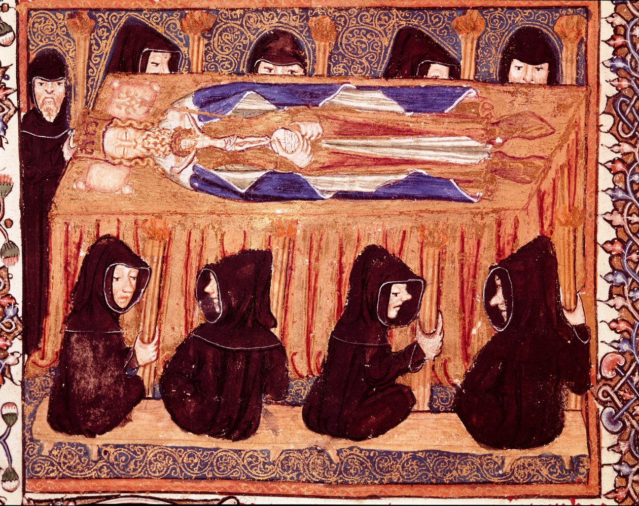 Pohřeb miniaturního krále z rukopisu „“ Liber regalis““ Pamplona ze 14. století, archiv Navarra od Unknown artist