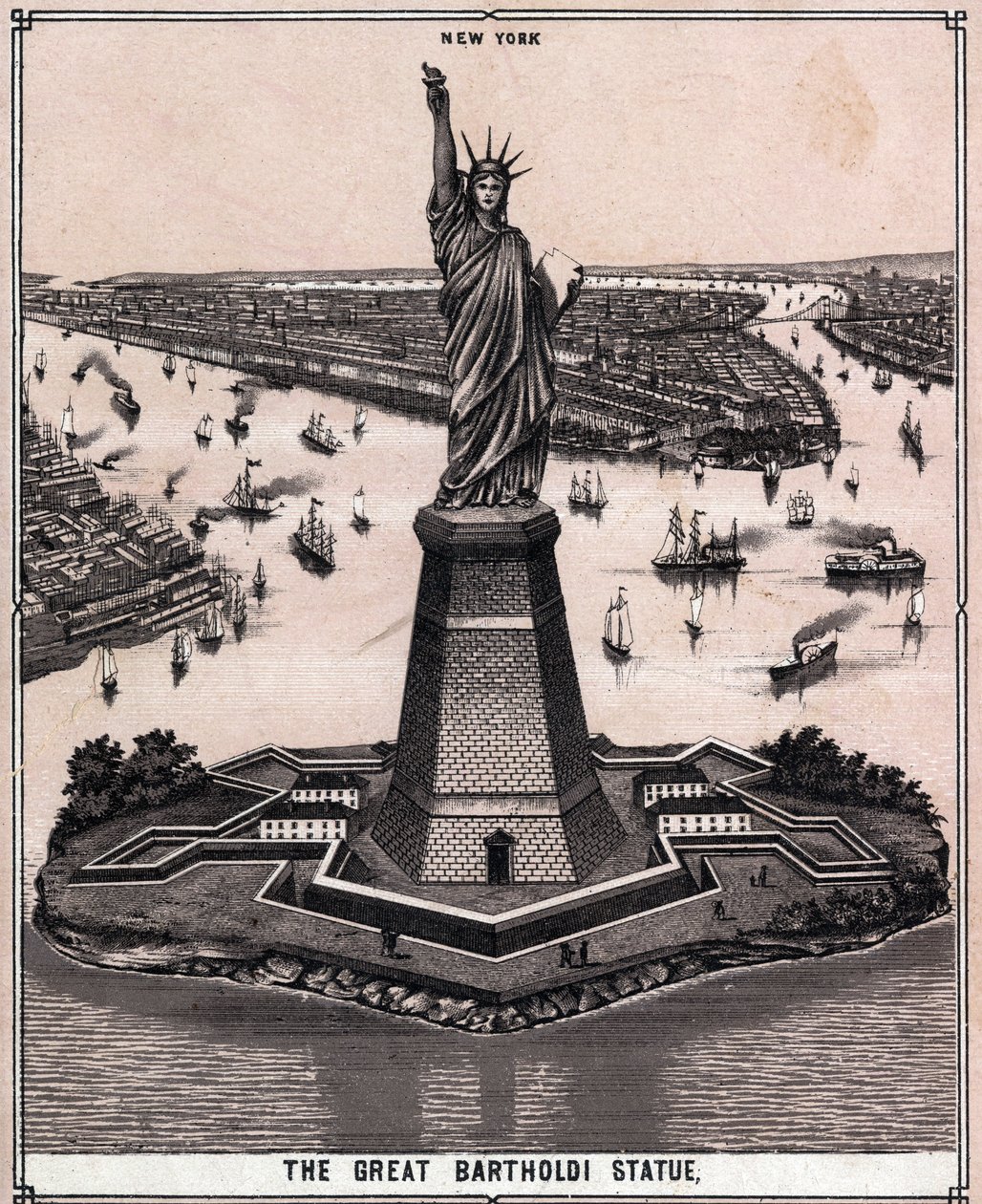 Velká socha Bartholdiho v New Yorku, USA v „Svět ilustruje 168 pohledů““ Nedatováno (konec 19. století) od Unknown artist