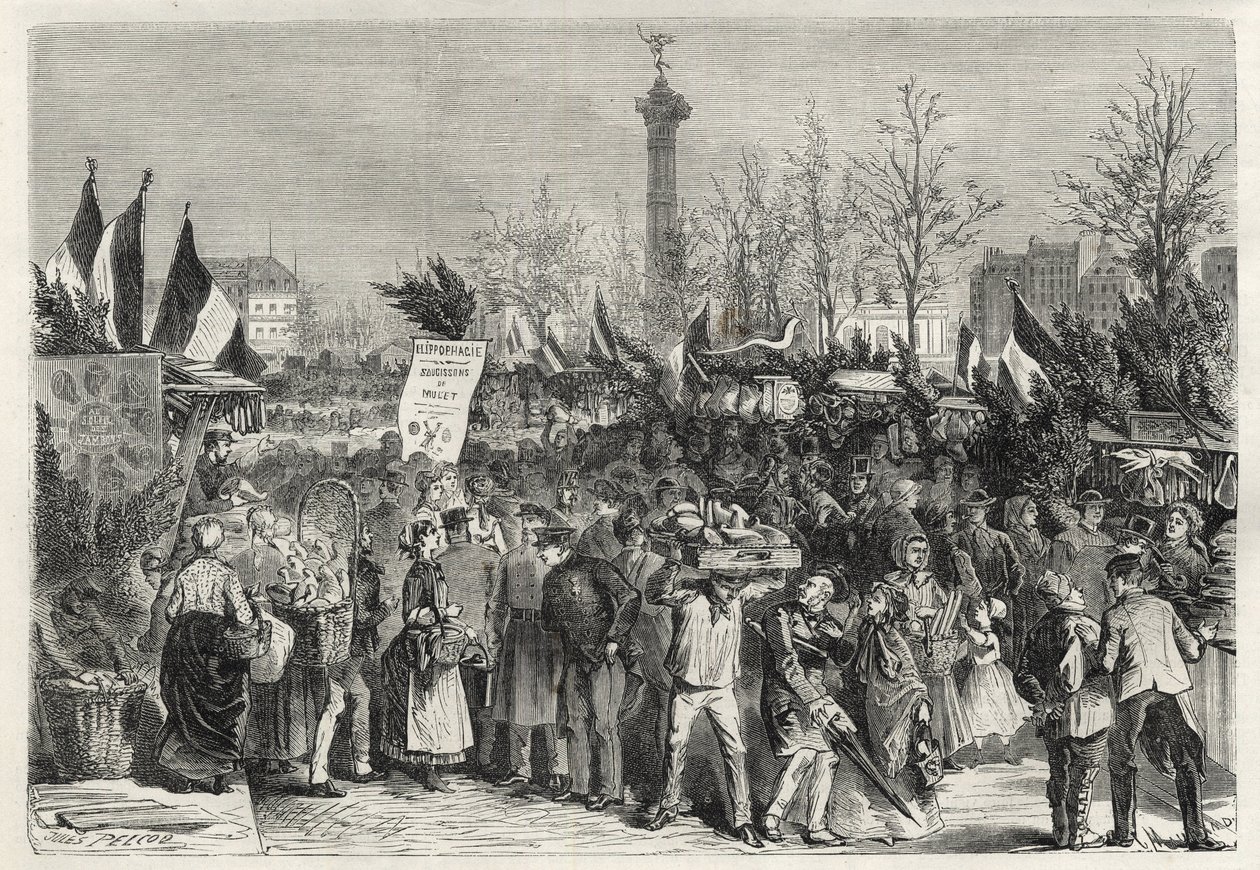 Veletrh šunky na Boulevard Bourdon v Paříži (Place de la Bastille) - 1868 - od Unknown artist