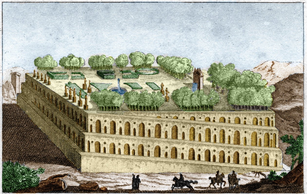 Visuté zahrady legendární královny Semiramis v Babylóně, jednom ze sedmi divů světa. Rytina z roku 1829 v „Staré historii“ od Rollina. od Unknown artist
