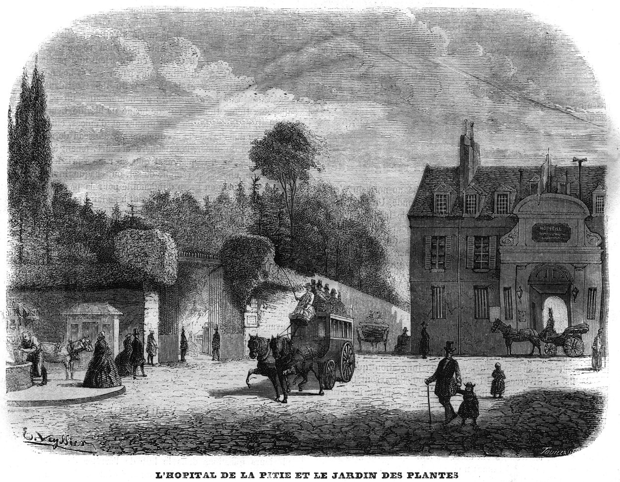 Nemocnice pitie salpetriere (PITIE-SALPETRIERE) a zahrada rostlin v Paříži v roce 1858. od Unknown artist