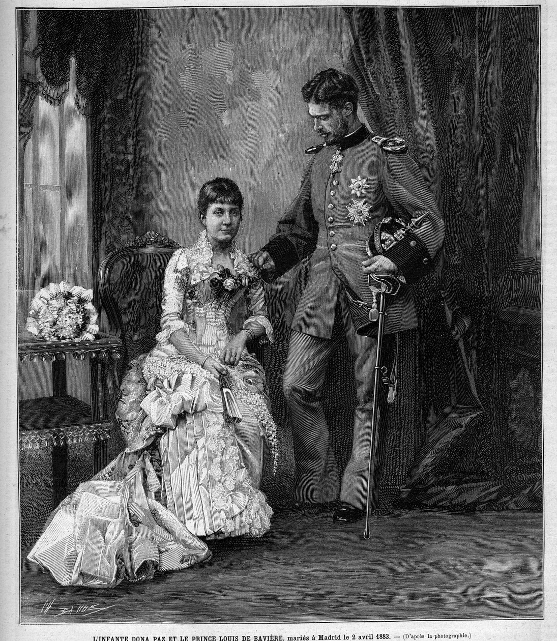 Španělská infantka Dona Maria de la Paz (1862-1946) a princ Ludvík II z Baviere (Ludwig Otto Frederik Wilhelm von Wittelsbach od Unknown artist