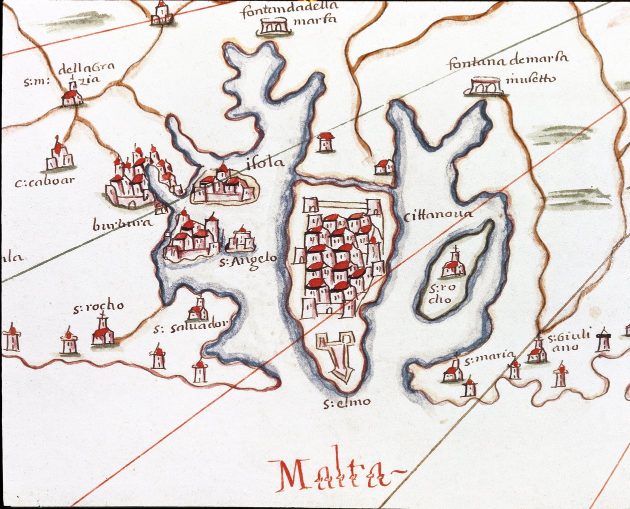 Ostrov Malta s pevností St. Elmo (Detail Portulan de Castellini od Unknown artist