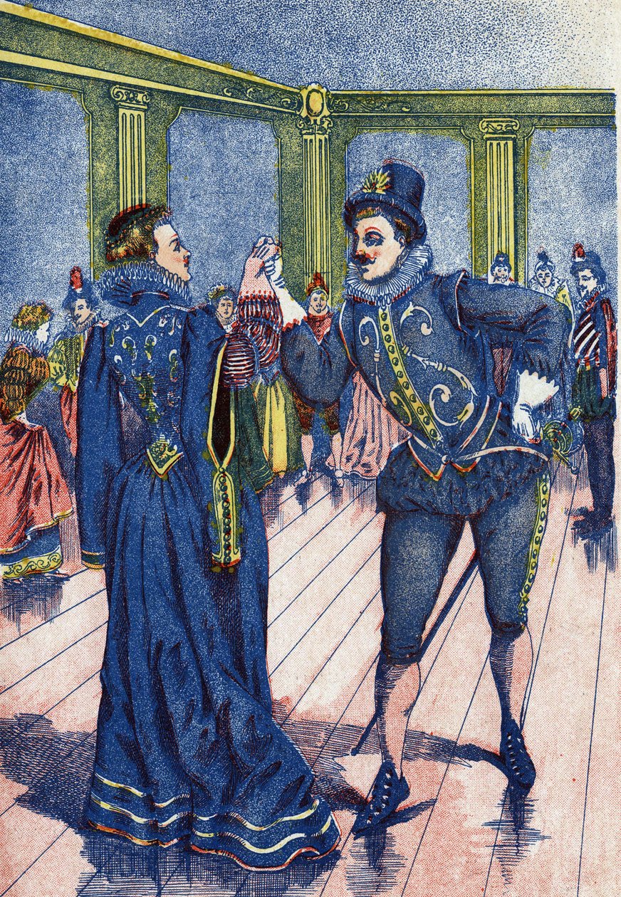 Králův syn nutí Popelku tančit. Ilustrace pro „“ Popelku“, příběh Charlese Perraulta (1628-1703), francouzského spisovatele. Snímky Marcel Vagne, Jarville Nancy, nedatováno (konec 19. století). od Unknown artist