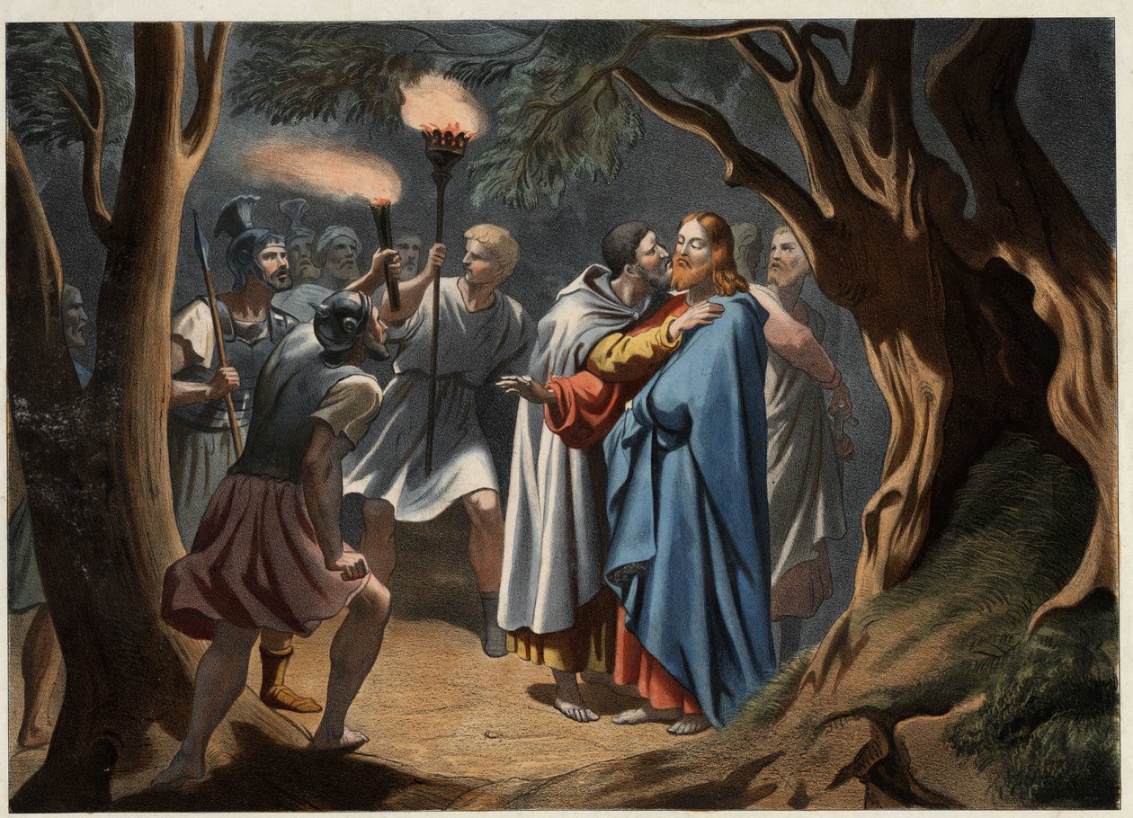 Jidášův polibek v Olivové zahradě. Anonymní rytina z poloviny 19. století. od Unknown artist