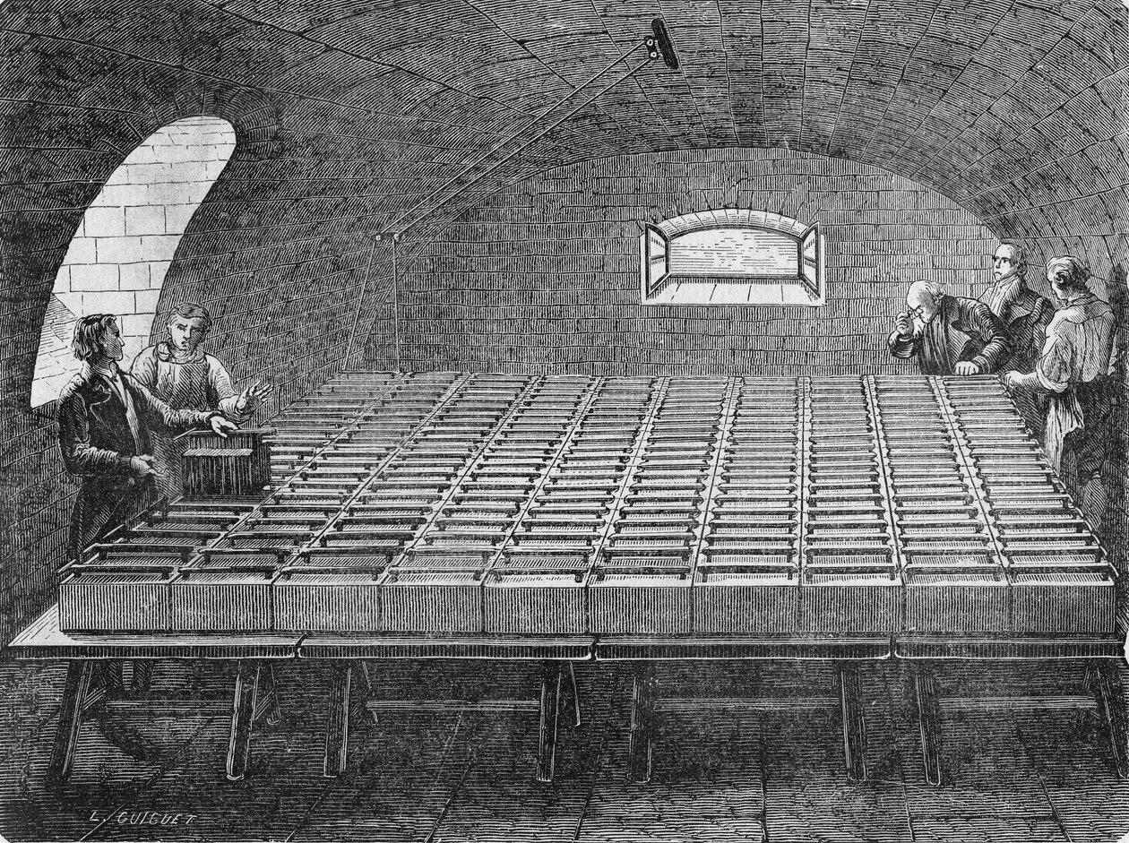 Velká hromada Hyde Wollaston postavená pro Humphryho Davyho v roce 1807. In “Album de la Science””, Éditions Jouvet od Unknown artist