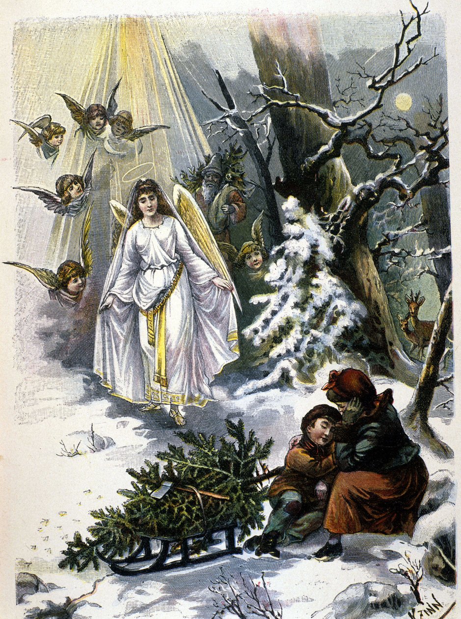 Legenda o vánočním stromku: vzhled anděla. Ilustrace 19. století. od Unknown artist