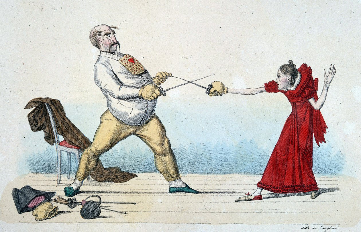 Lekce šermu: jak narovnat velikost mladých lidí a předejít nehodám - 19. století, Musee Carnavalet. od Unknown artist