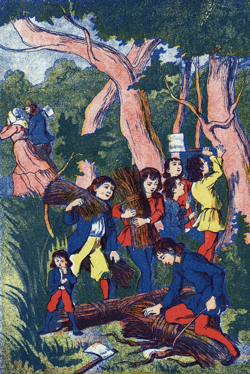Dřevorubci opouštějí své děti, Ilustrace k „“Le Pepetit poucet“, příběh Charlese Perraulta (1628-1703), francouzského spisovatele. Anonymní ilustrace. Snímky Marcel Vagne, Jarville Nancy, nedatováno (konec 19. století). od Unknown artist