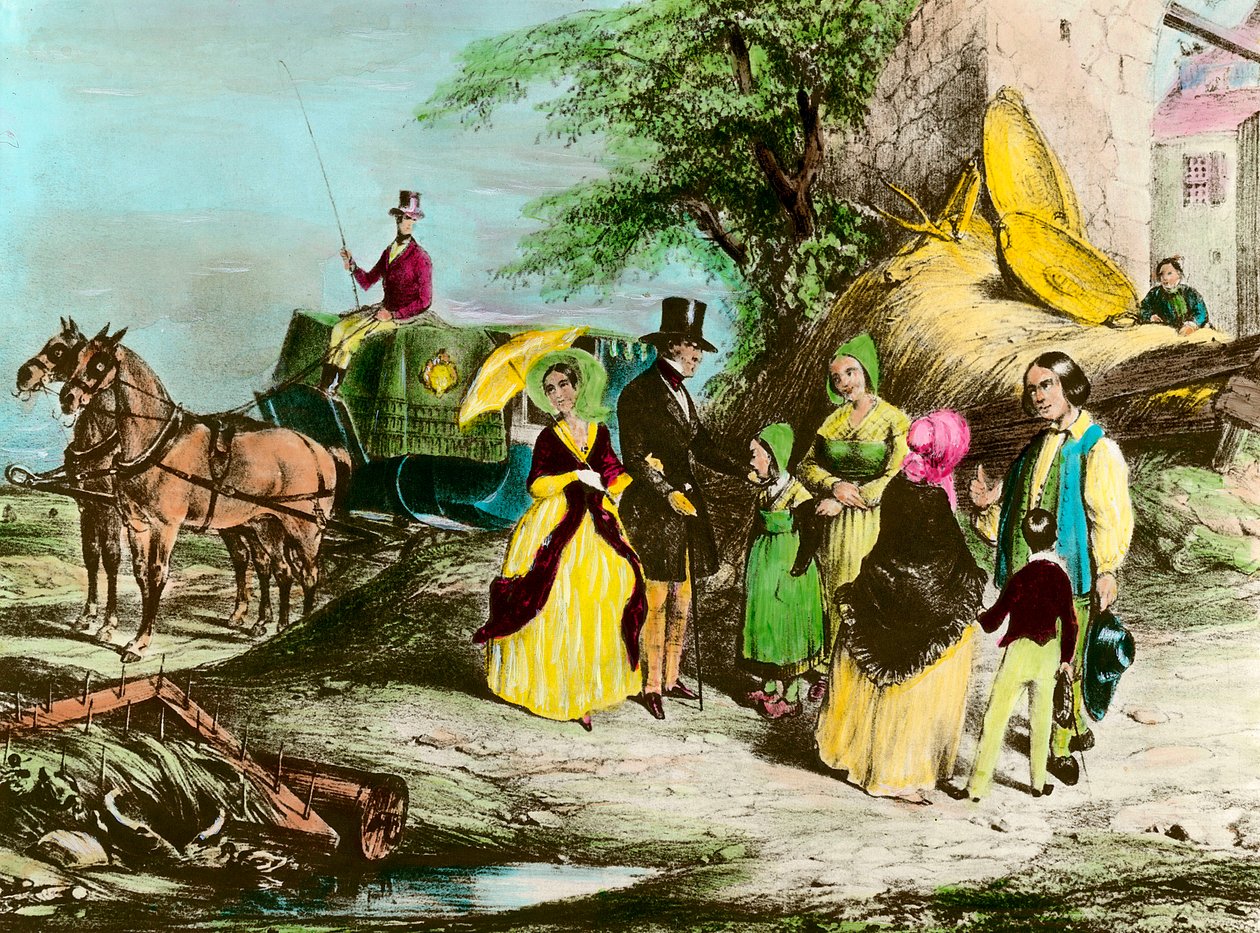 Pán a jeho sedlák Pan panství navštíví sedláky. Rytina soukromé sbírky 19. století od Unknown artist