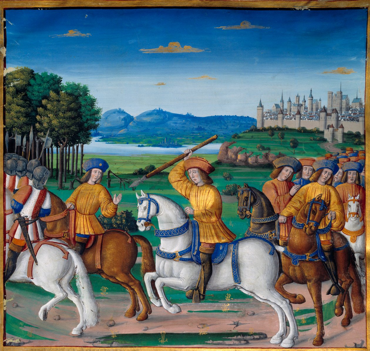 Šílenství Karla VI. (1368 - 1422). 5. srpna 1392 začal v lese Le Mans zažívat útoky zuřivého šílenství: křičel za zradu, zaútočil na vlastní oddíl a zabil čtyři lidi. Letopisy Enguerranda de Monstrelet (v. 1400 od Unknown artist