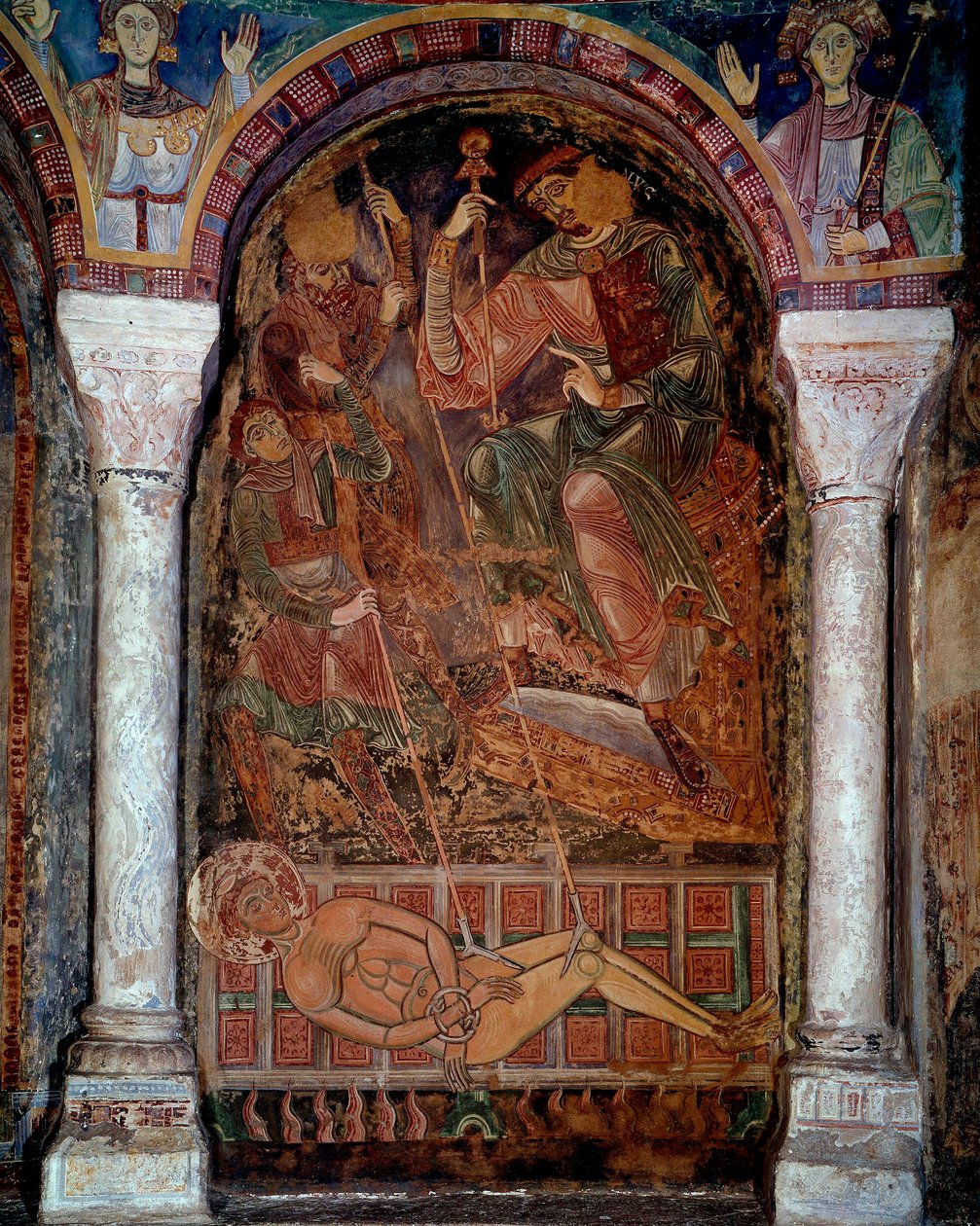 Umučení svatého Laurenta (210/220-258) zemřelo na grilu, fresce města Berze. 11. století. Kaple Moines, Berze la Ville od Unknown artist