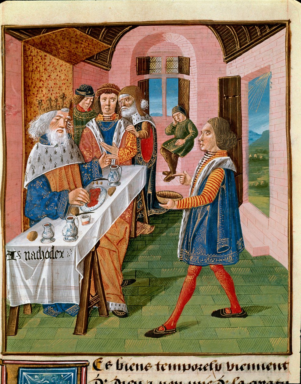 Jídlo sicilského krále, Arthagoglova miniatura z „Knihy dobrých Maurů“ od Jakuba Velikého (1360-1415/1418), věnovaná Janu vévodovi z Berry od Unknown artist