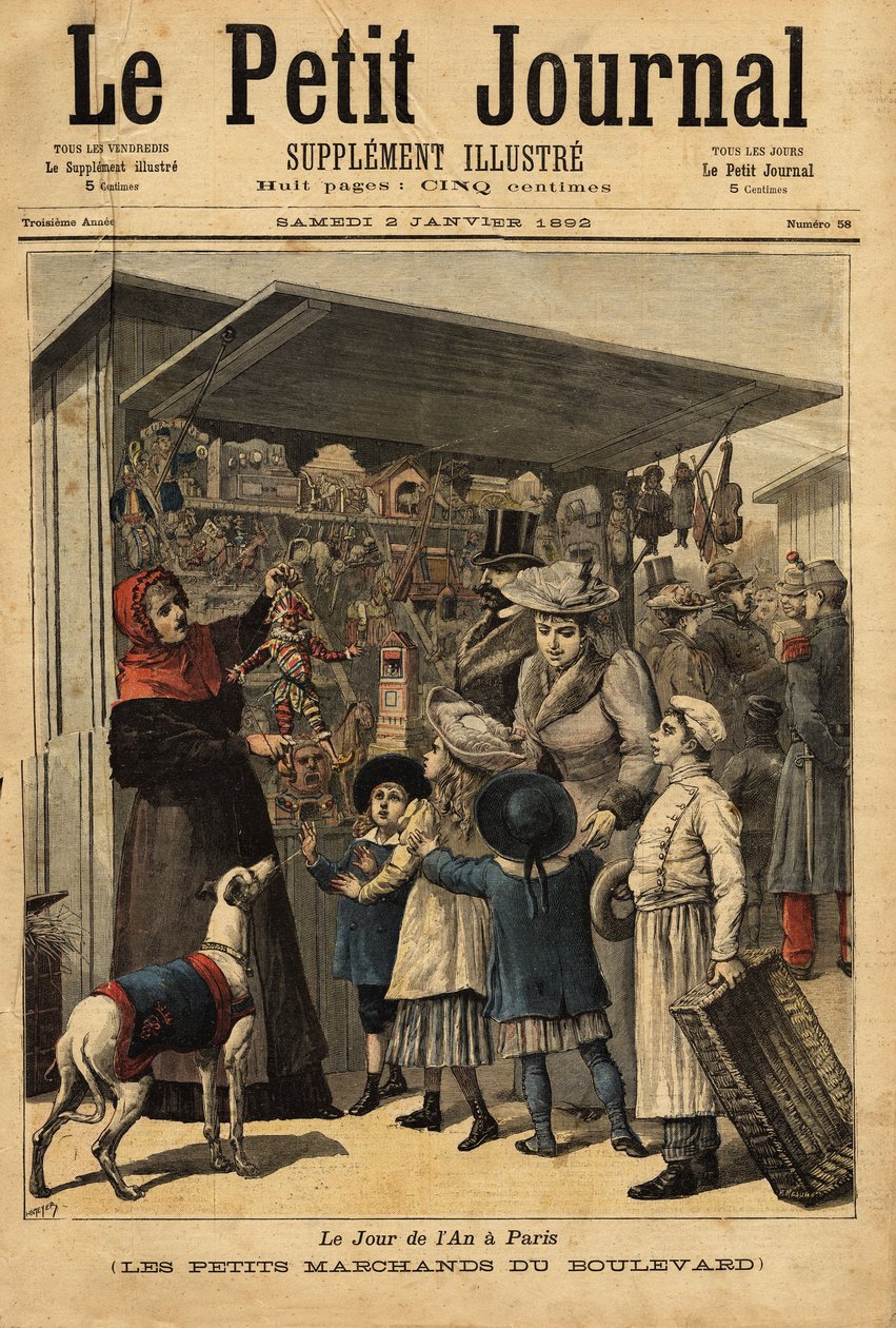 Obchodníci a jejich bulvár zobrazuje v den v roce v Paříži. Rytina v „“ Le petit journal“ 2/01/1892. Selva sbírka. od Unknown artist