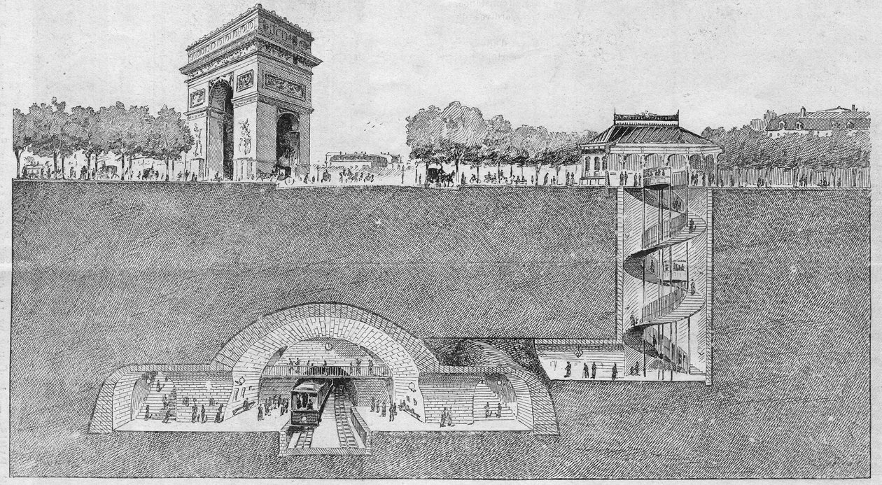 Stanice metra "Etoile"" v Paříži. Rytina z roku 1895. od Unknown artist