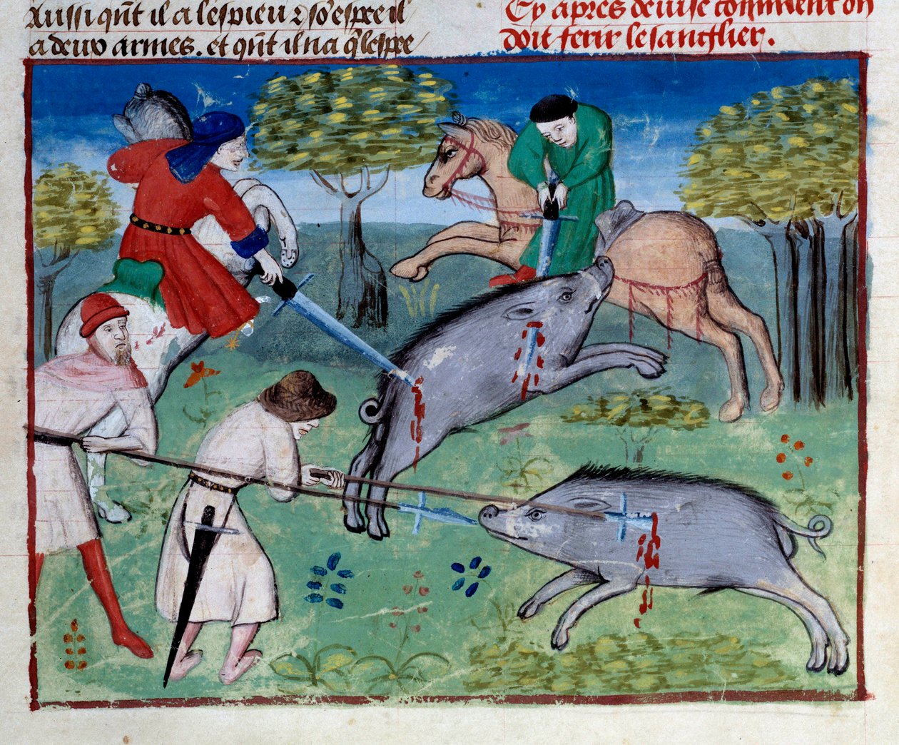 Miniaturní lov divočáků z „Knihy lovu“ od Gastona III. Phoeba, hraběte z Foix, lorda z Bearnu (1331-1391) od Unknown artist