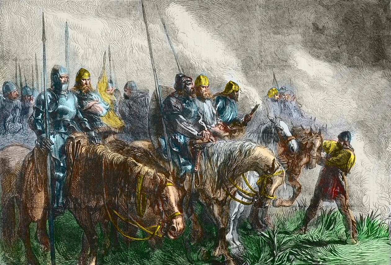 Ráno bitvy u Agincourtu – 100letá válka: Bitva u Azincourtu (Pas-de-Calais) 25. října 1415 – Před bitvou u Azincourtu – od Unknown artist
