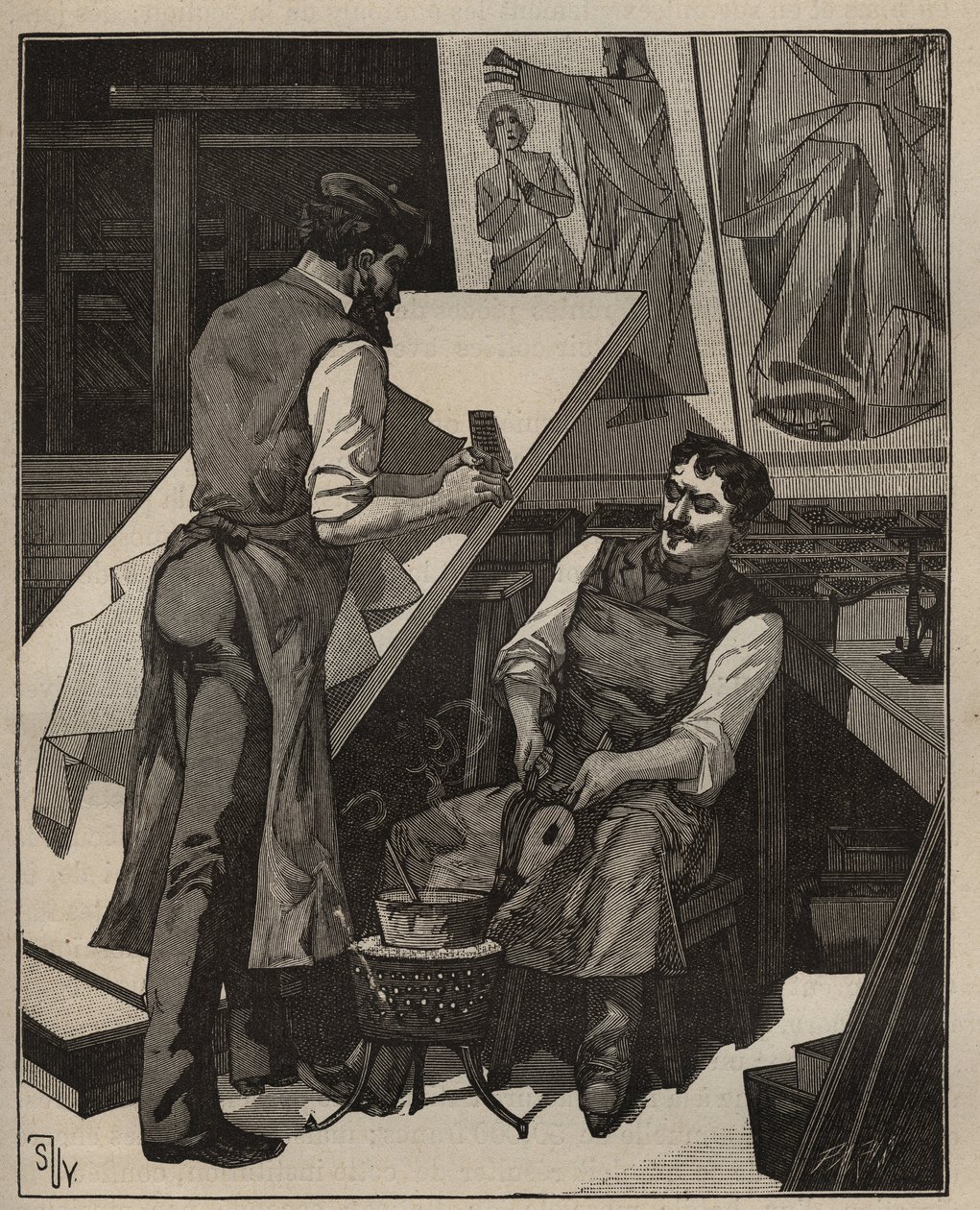 Mozaika: mozaiková dílna. Rytina z roku 1885 v „“Les arts et metiers illustres““ od Adolphe BITARDA. od Unknown artist
