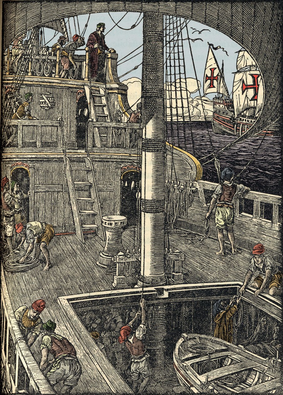 Mořeplavec Kryštof Kolumbus (1451-1506) na palubě své karavely. od Unknown artist