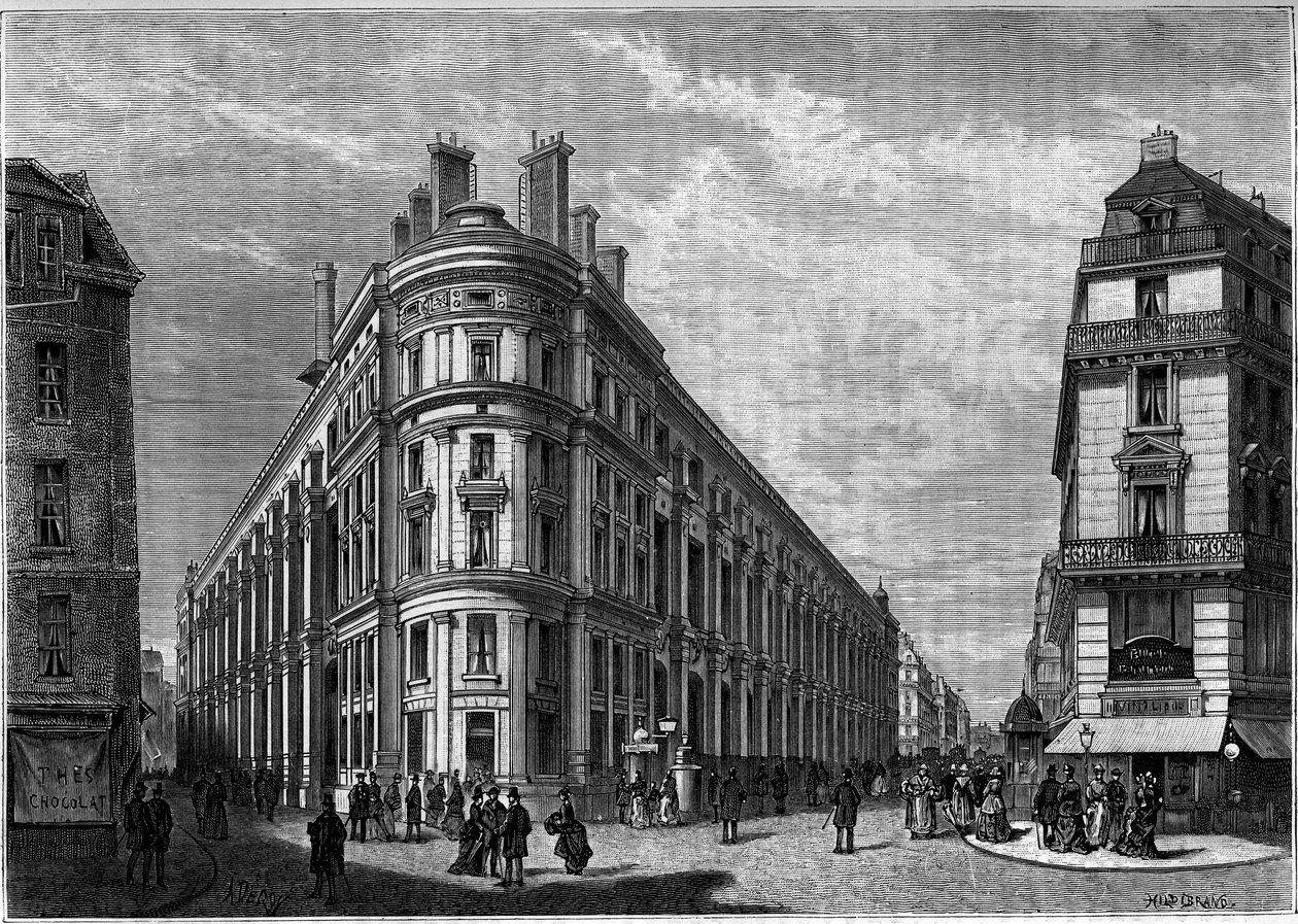 Nový Hotel des Postes na Rue du Louvre v Paříži po rekonstrukci. Rytina do deníku ""Mládí"" od Unknown artist