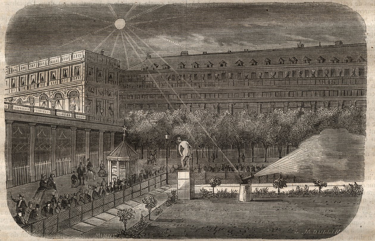 Polední dělo (solární dělo) v Palais Royal (Palais-Royal) v Paříži. Rytina z roku 1857 v „“Le Musee Des Sciences““ od Unknown artist