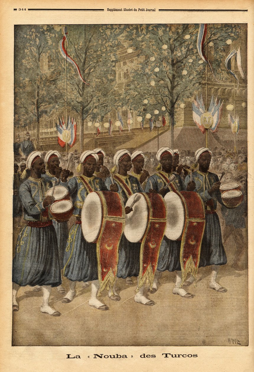 Núba z Turca v Alžírsku, procházka ulicemi Paříže. Rytina v “” Le petit journal”” 25. 10. 1896. Selva sbírka. od Unknown artist