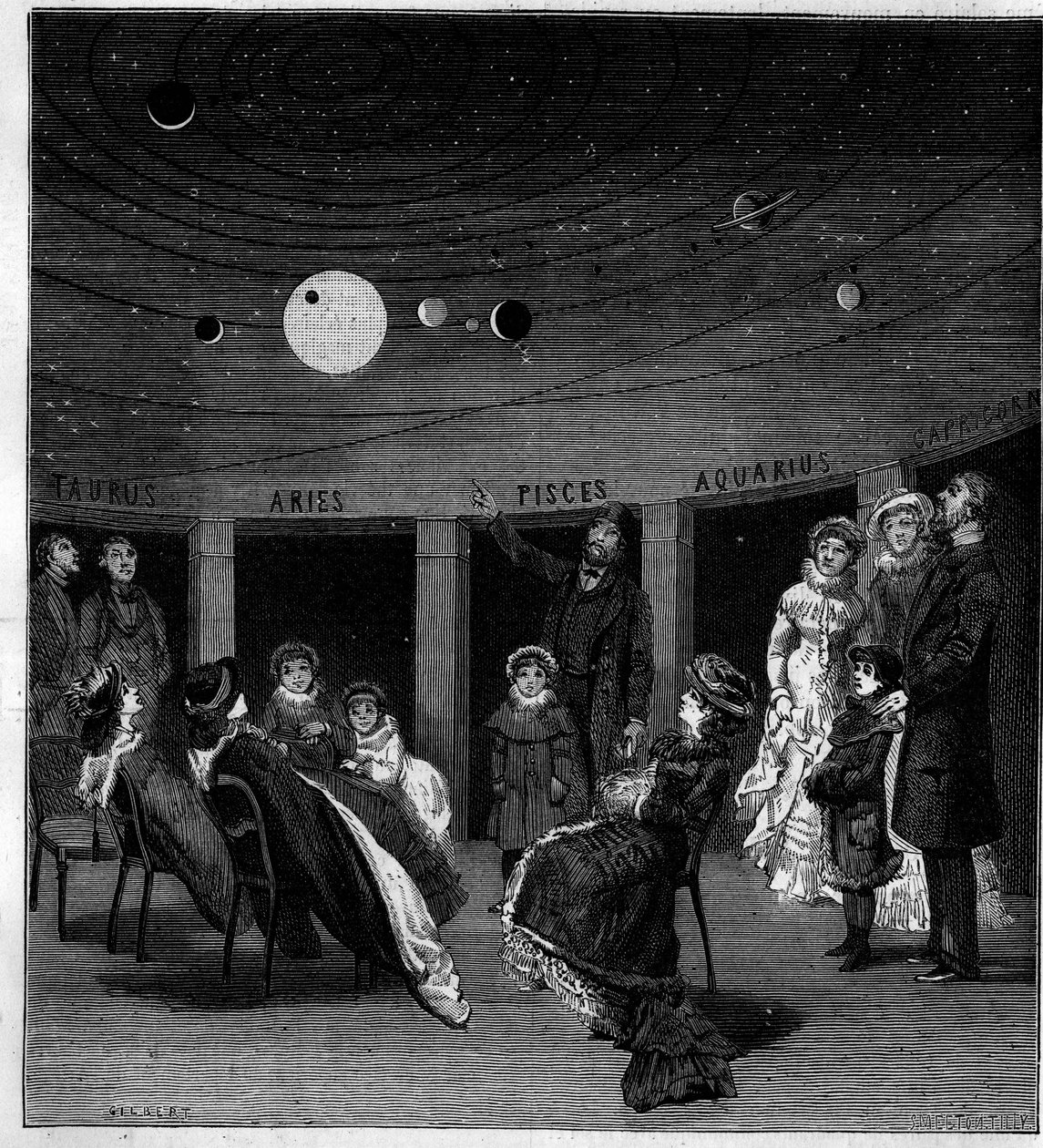 Planetárium N. Periniho, italského astronoma. Rytina v „La Nature: přehled věd a jejich aplikací v umění a průmyslu““ z 12. června 1880. od Unknown artist