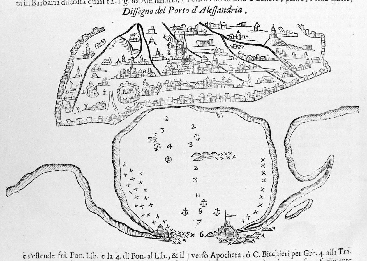 Alexandrijský přístav. Kresba 17. století. od Unknown artist