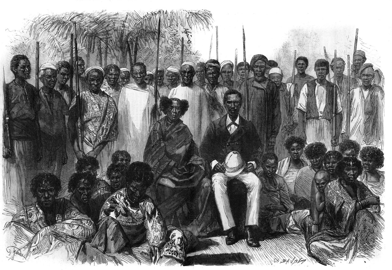 Královna Sakalaves, Anarina a její manžel původem z howa, se během výpravy z Madagaskaru dostali pod ochranu Francie. Gravírování v „“Le Monde Illustré““ od Unknown artist